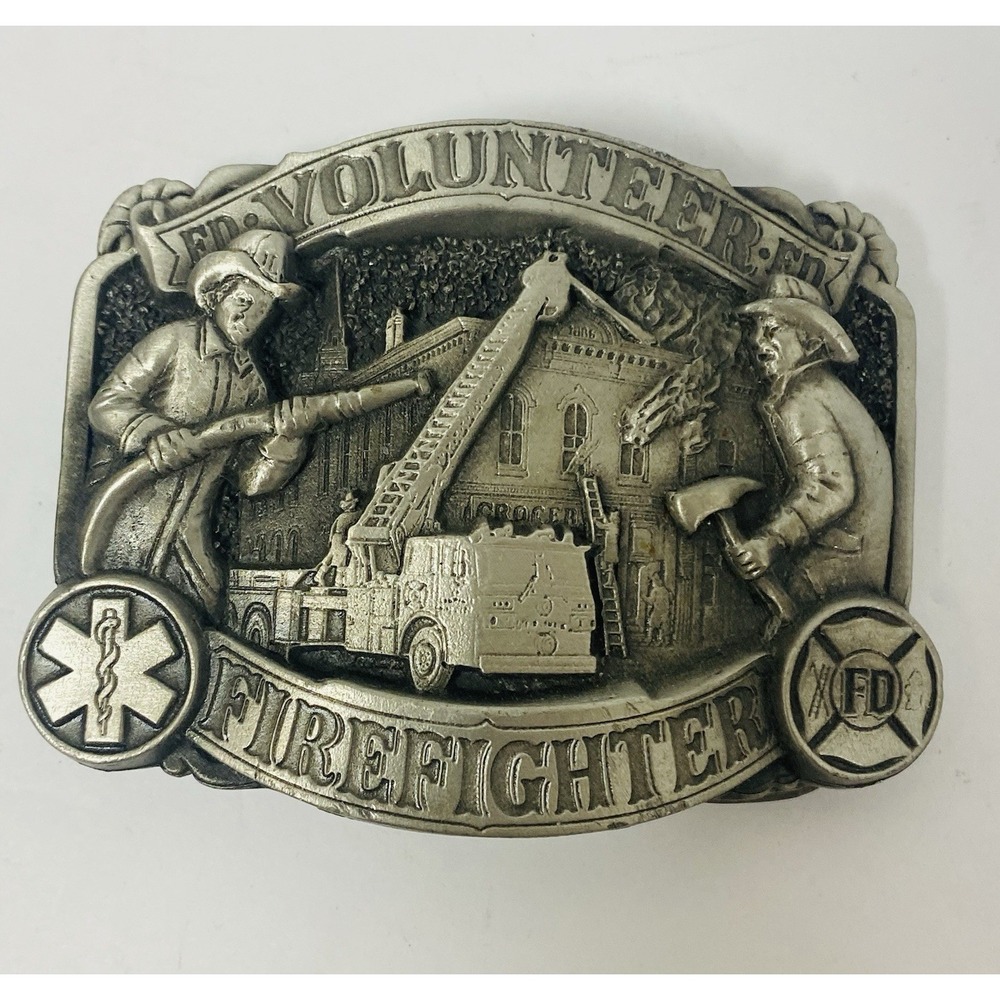 Volunteer Firefighter 1986 Great American Buckle Co Belt Buckle Vintage
